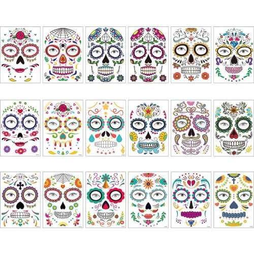 18pcs Face Tattoos Temporary Sticker Halloween Terror Face Sticker Waterproof Funny Face Decoration Face Makeup Tools