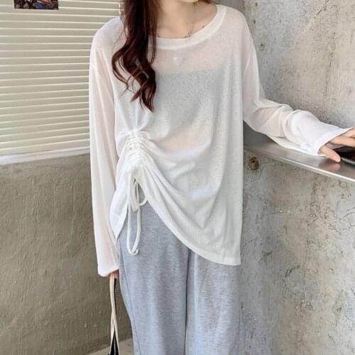 2021 Fashion Women Sexy Mesh T-Shirts Ladies Long Sleeve See-Through Top Clubwear Tulle Mesh Black T-Shirt Tees