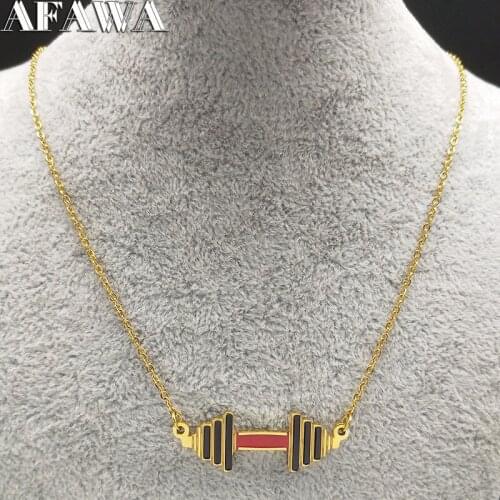 2021 Sport Enamel Stainless Steel Necklaces Pendants for Women Gold Color Dumbbell Chain Necklace Jewelry cadenas mujer N18617