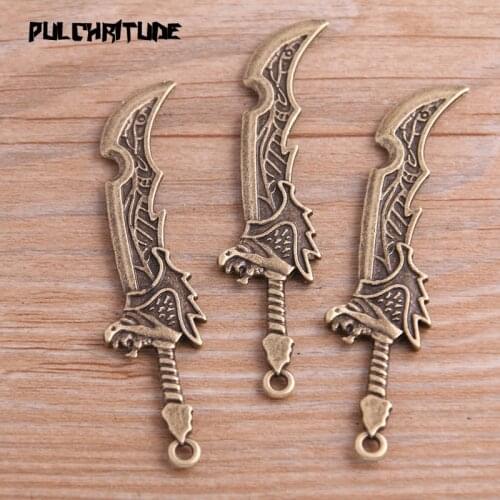 4PCS 21*65mm New Product Two Color Weapon Knife Charms Simulation Pendant Jewelry Metal Alloy Jewelry Marking