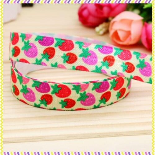 5/8'' Free shipping Fold Elastic FOE strawberry printed headband headwear hairband diy decoration wholesale OEM P4449