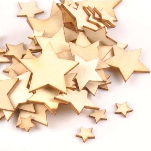 50pcs 10/15/20/25/30mm Mix Stars Wood DIY Carft For Handmade Scrapbooking Accessories Wooden Ornaments Home Decoration m0589