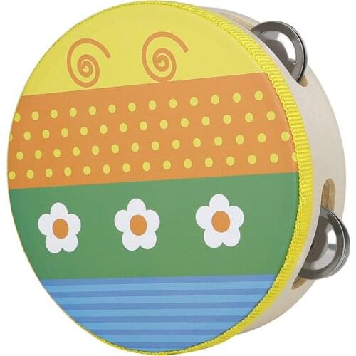 6 Inch Hand Held Tambourine Drum Bell Wooden Handheld Tambourine Percussion Drum Musical Instrument for KTV Party Kids Game Toys