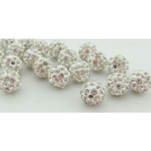 8mm 100pcs/lot BALL hrt4 white Beads necklace bracelet making findings Rhinestone disco ball Spacer crystal