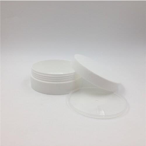 Free shipping 42pcs/lot 100ml white Cylinder Flat PP Face Cream Cosmetic Plastic Jar with White Lids and hollow bottom cream jar