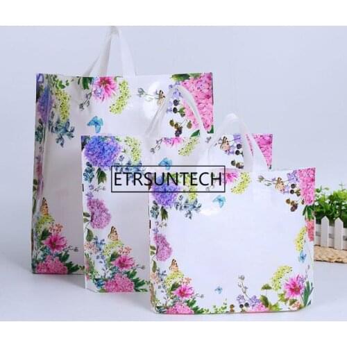 Flower Gift Bags Plastic Pouches Shopping Gift Big Plastic Bags with Handle Custom Birthday Party Wedding Favor