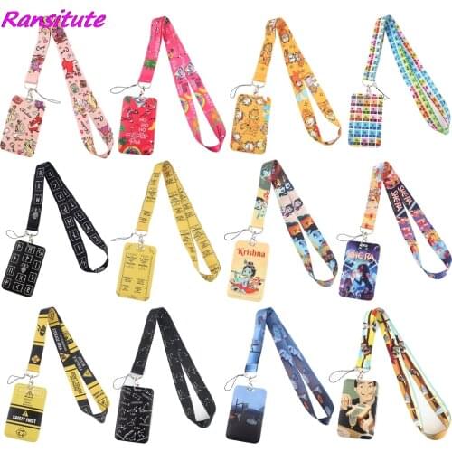 Ransitute R1592 Pink Bird Warning Cartoon Cat Lanyard Card Holder Subway Access Card Holder Keychain ID Badge Holder Jewelry