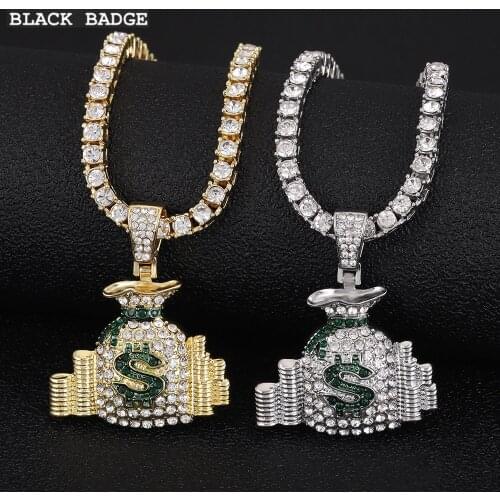 Hip Hop Money Bag With Dollar Logo Pendant Luxury Iced Out Necklace Jewelry With 24 Inch Rope Chain For Men Women Gift