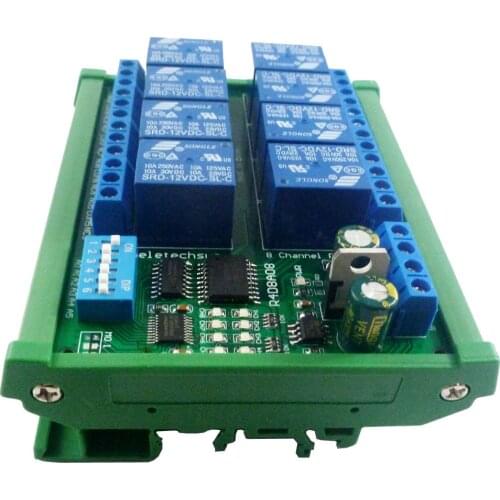 DC 12V 8 Channel RS485 Relay Module Modbus RTU UART Remote Control Switch DIN35 C45 Rail Box for PLC PTZ Camera Security Monito