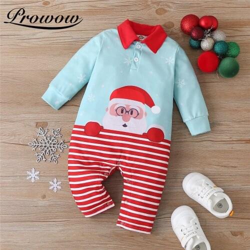 Prowow Santa Claus Baby Christmas Clothes Festival Kids Boys Clothing Patchwork Striped Babys Rompers Winter Toddler Costumes