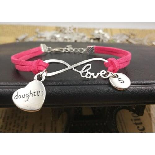 Daughter Customize Love Initial Bracelet Charms Infinity Leather Bracelet for Women Gift Accessories Jewelry
