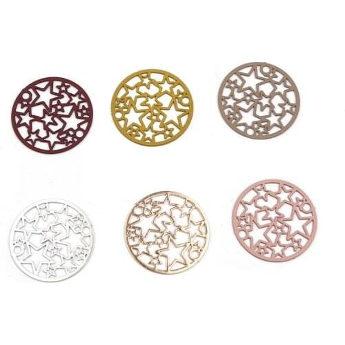 DoreenBeads Fashion Copper Filigree Stamping Connectors Round Pale Pinkish Colorful Pentagram Star Charms 20mm Dia., 10 PCs