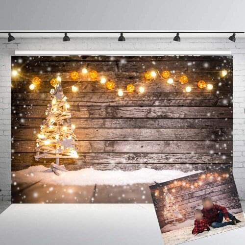 BEIPOTO Christmas backdrop for photography brown wood floor Lights snowflake baby child Xmas party decor family picture B267