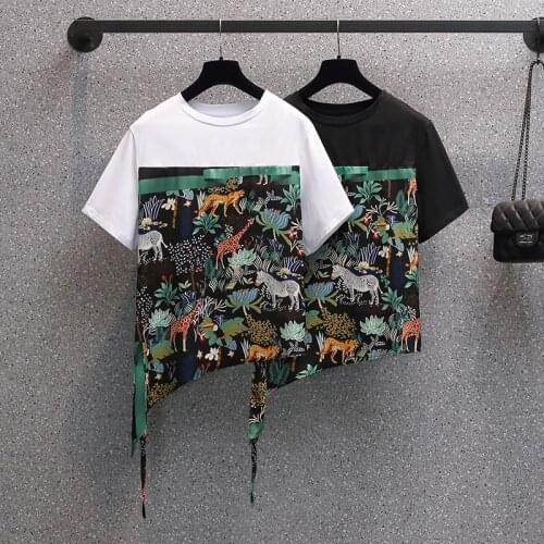 Cotton Knitted Printed Short Sleeve Plus Size Spring Autumn Summer Vintage Clothes For Women Oversized T-Shirt Tops Blouses 2021