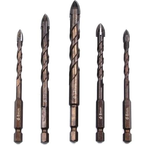 HOT-5PCS Set of Cross Hexagon Ceramic Tile Drill Bit Ceramic Hole Opener Alloy Triple-cornered Drill Bit Size 6/6/8/10/12mm