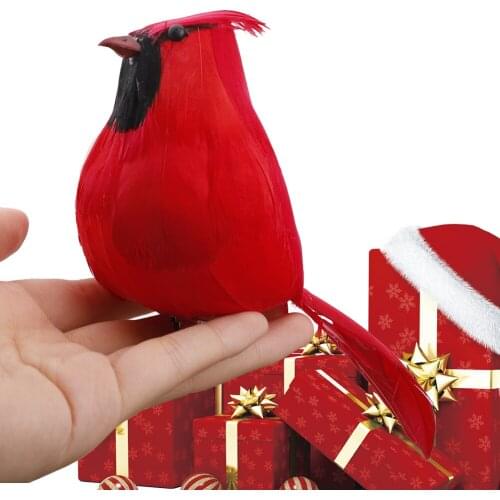Artificial Bird 8Pcs Realistic Cute Fat Cardinal Clip On Christmas Tree Ornament Door Decoration with Alligator Clip Red Feather