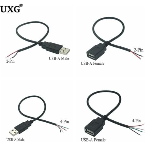 0.3m/1m/2m Power Supply Cable 2 Pin USB 2.0 A Female Male 4 Pin Wire Jack Charger Charging Cord Extension Connector DIY 5V Line