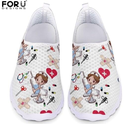 FORUDESIGNS Sneakers Women Cute Nurse Printed Female Summer Casual Walking Shoes Beach Comfortable Light Flats Shoes for Student