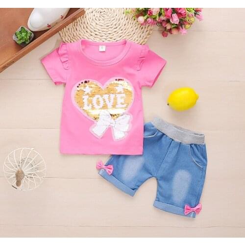 Kids Girls Clothes Set Summer Baby Girls Short Sleeve T-shirt + Jeans Shorts Hot Pants Outfits 2pc Baby Clothing