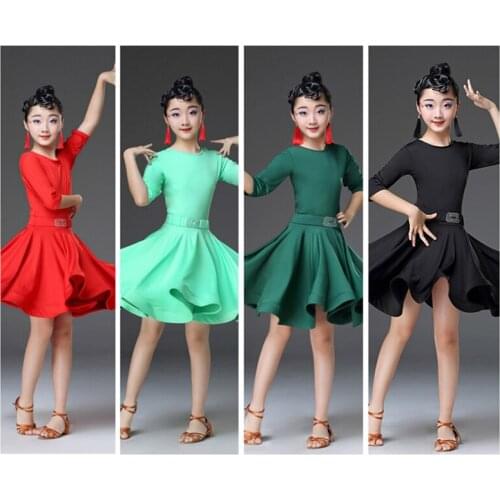 Latin Dance Costumes 2021 Childrens Lombard Chacha Performance Costumes Long-Sleeved Short Skirts Professional Dance Skirts