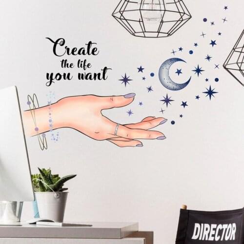 Creative Fingers Wall Sticker Moon Stars for Glass Store Window Decals Wall Art Mural Bedroom Aesthetic Room Decor
