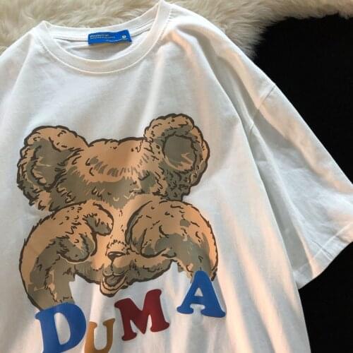 Boys' summer couples short sleeve T-shirts Korean loose bear ordinary tops American five-point sleeve printing