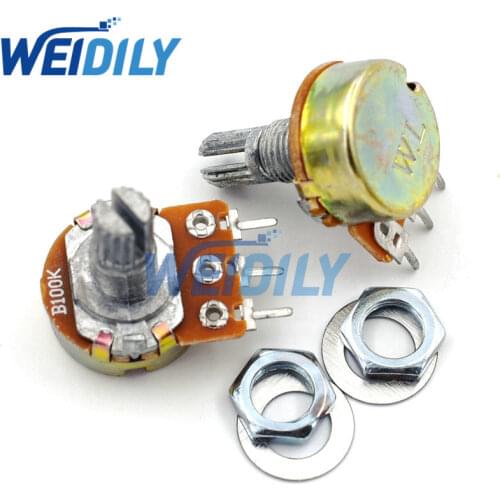 5PCS/LOT WH148 B100K 100K Linear Potentiometer 15mm Shaft With Nuts And Washers Single Joint 3 pin Knob Switch Potentiometers