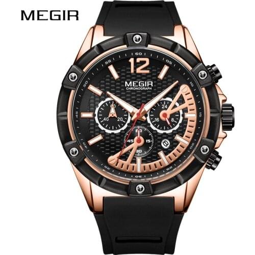 MEGIR Luxury Top Brand Chronograph Quartz Watch Mens Silicone Sports Wristwatches Waterproof New Clock Male Relogio Masculino