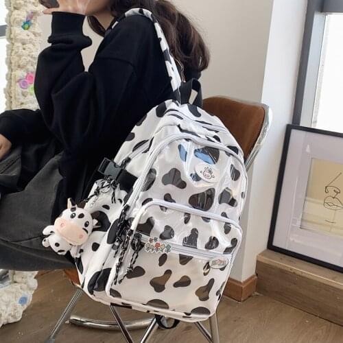 Cute Cow Grain Backpack Women Large Capacity School Backpacks for Teens Waterproof Harajuku Female Travel Bags Ladies Mochila