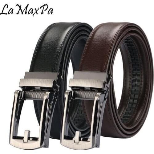LaMaxPa Men Solid Belts Genuine Real Leather Male Metal Buckle Fashion Luxury Brand Adjustable Casual Accessories High Quality