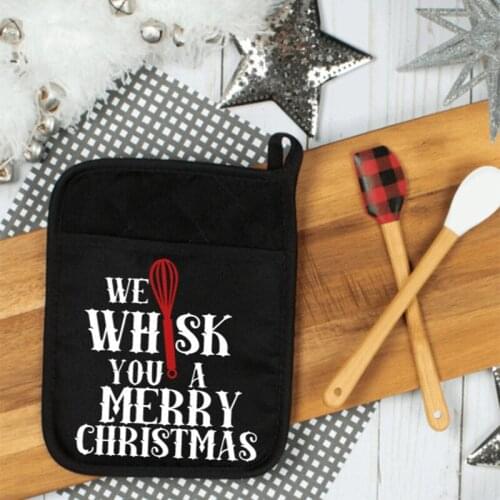 We whisk you a merry christmas Winter Pot Holder Xmas Holiday Eve party Family Friend dinner BBQ kitchen Home decoration gift