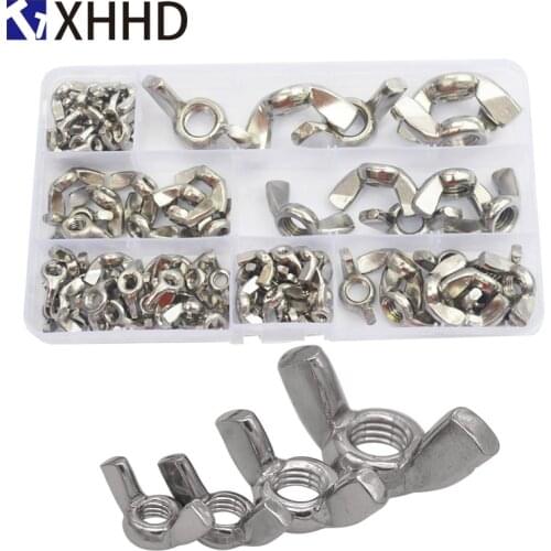 304 Stainless Steel Butterfly Metric Threaded Wing Nuts Set Assortment Kit Box M3 M4 M5 M6 M8 M10 M12