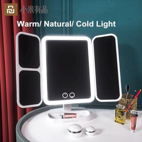 New Arrival Youpin Desktop Makeup Mirror With LED Light Usb Charging Rotate Foldable Touch Control 3 Light LED Makeup Mirror