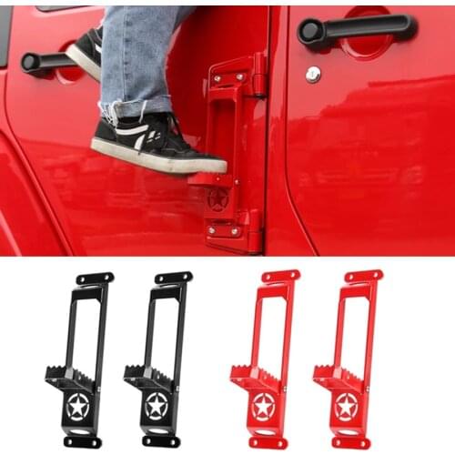 NHAUTP 2Pcs/set Metal Exterior Door Foot Pedal For Jeep Wrangler JK JL 2007-2018 Doors Hinge FoldingStep Plate Car Accessories