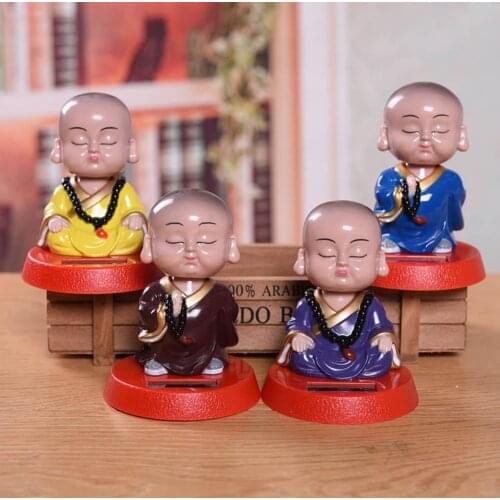 Solar Power Flip Flap Pot Swing Toy Cartoon Cute Monk Figurine Car Ornament Decor Car Decoration Interior Accessories