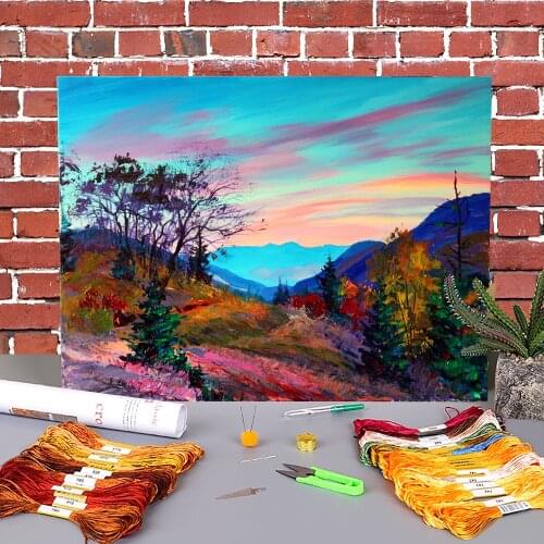 Landscape Quiet Evening Printed Canvas 11CT Cross-Stitch Embroidery Patterns DMC Threads Hobby Craft Handmade Different