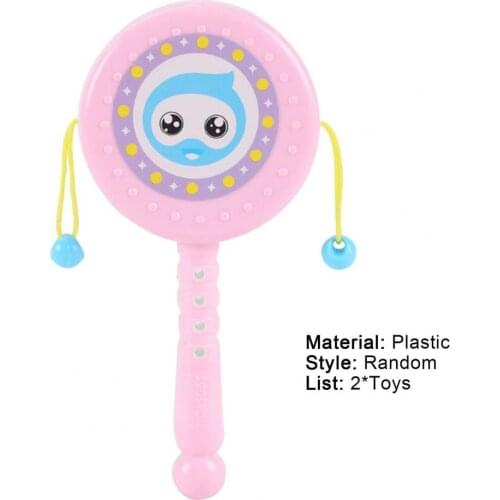 2Pcs Drum-Shaped Rattle Attractive Beads Design Plastic Girls Boys Spin Toy Random Color for Kids Kids Music Toys Educational