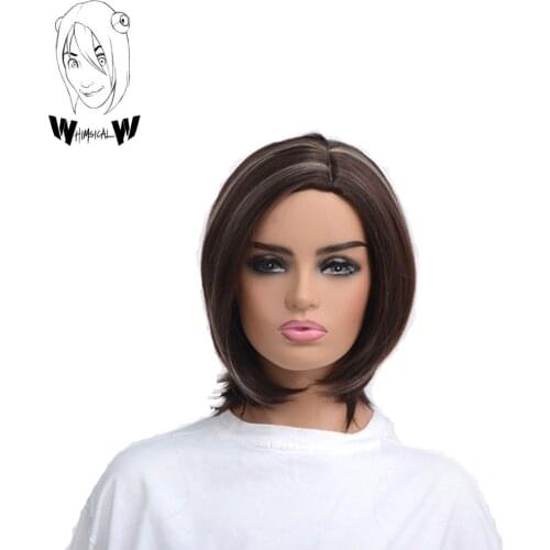 WHIMSICAL W Straight Bangs Style Pixie Cut 14inch Synthetic Wig Brown Mixed Short Natural Full Wigs for Black Women