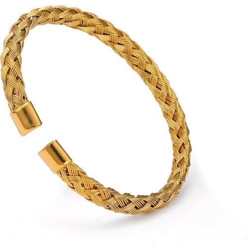 Luxury Braided Men Women Mesh Stainless Steel Charm Open Cuff Bangles Jewelry Punk Unique Wire Chain Link Fashion Bracelets