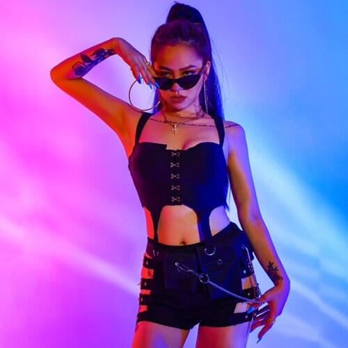 Sexy Pole Dance Tops Shorts Women Dj Clothing Hollow Out Black Pants Nightclub Bar Gogo Jazz Performance Stage Outfit BL5112