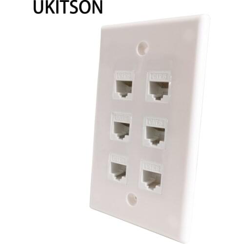 6 Ports RJ45 Ethernet Cat6 Keystone Female to Female Wall Plate In White For North South America Network Face Panel