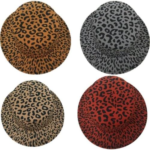 WZCX Leopard Flat Top Unisex Jazz Hat Wide Brim Fashion Tide Autumn Winter Casual Tide Personality Felt Hat Adult Cap