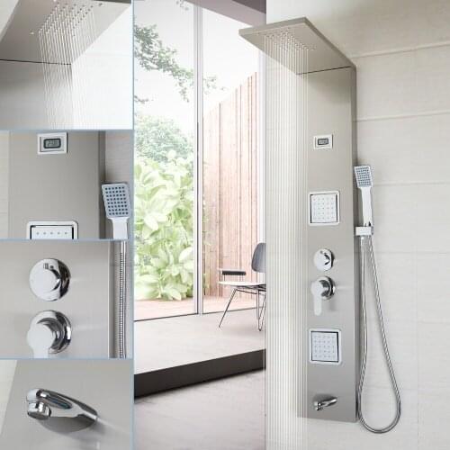 Torayvino Bathroom Fashion Luxury Shower Column Shower Panel Hand Shower Massage Jets Brushed Nickel Plate Shower Faucet