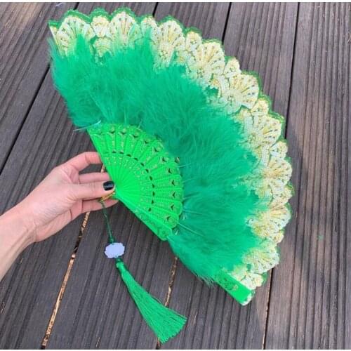 Fringed Feather Fan Prom Fan Wedding Silk Lace Fan Folding Hand-held Flower Fan Ladies Wedding Folding Decorative Hand Fan