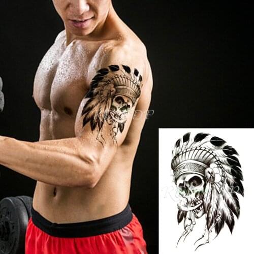 Waterproof Temporary Tattoo Sticker Creative Indian Feather Skull Fake Tatto Flash Tatoo big size tattoos for Women Men girl