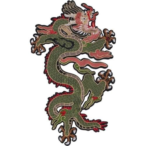 Large Chinese Green Dragons Embroidered Patches Sew Iron On Badges For Dress Bag Jeans Hat T Shirt DIY Appliques Craft Decor