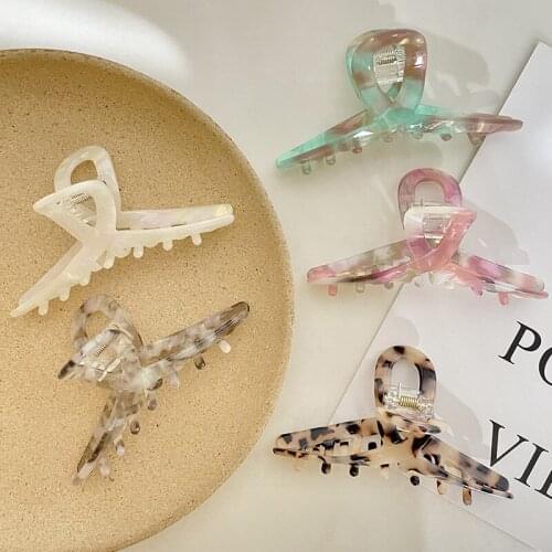 Women Korea Acetate Hair Clip Lady Geometric Hollow Back Head Hairpin Accessories