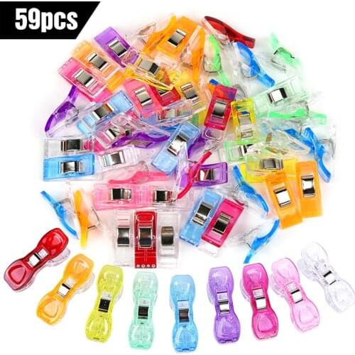 MIUSIE 59 PCS Sewing Clips Multicolor Plastic Clips Edge Clip Fabric Clamps Garment Clips for Patchwork Sewing Quilting DIY
