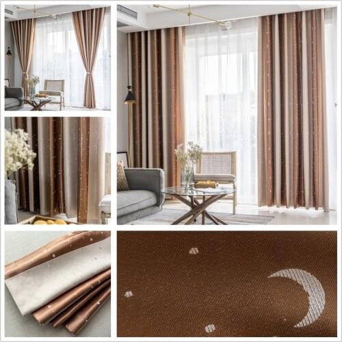 Jacquard Star Moon Blackout Curtains for Kids Bedroom High Quality Insulation Blue Kitchen Panels Purple Car Window Drapes Cheap