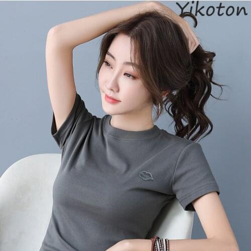 2021 New Summer Women Tshirt Cotton Solid White Camiseta Femenina Short Sleeve Casual Top Female Slim Tee Shirt Embroidery Femme